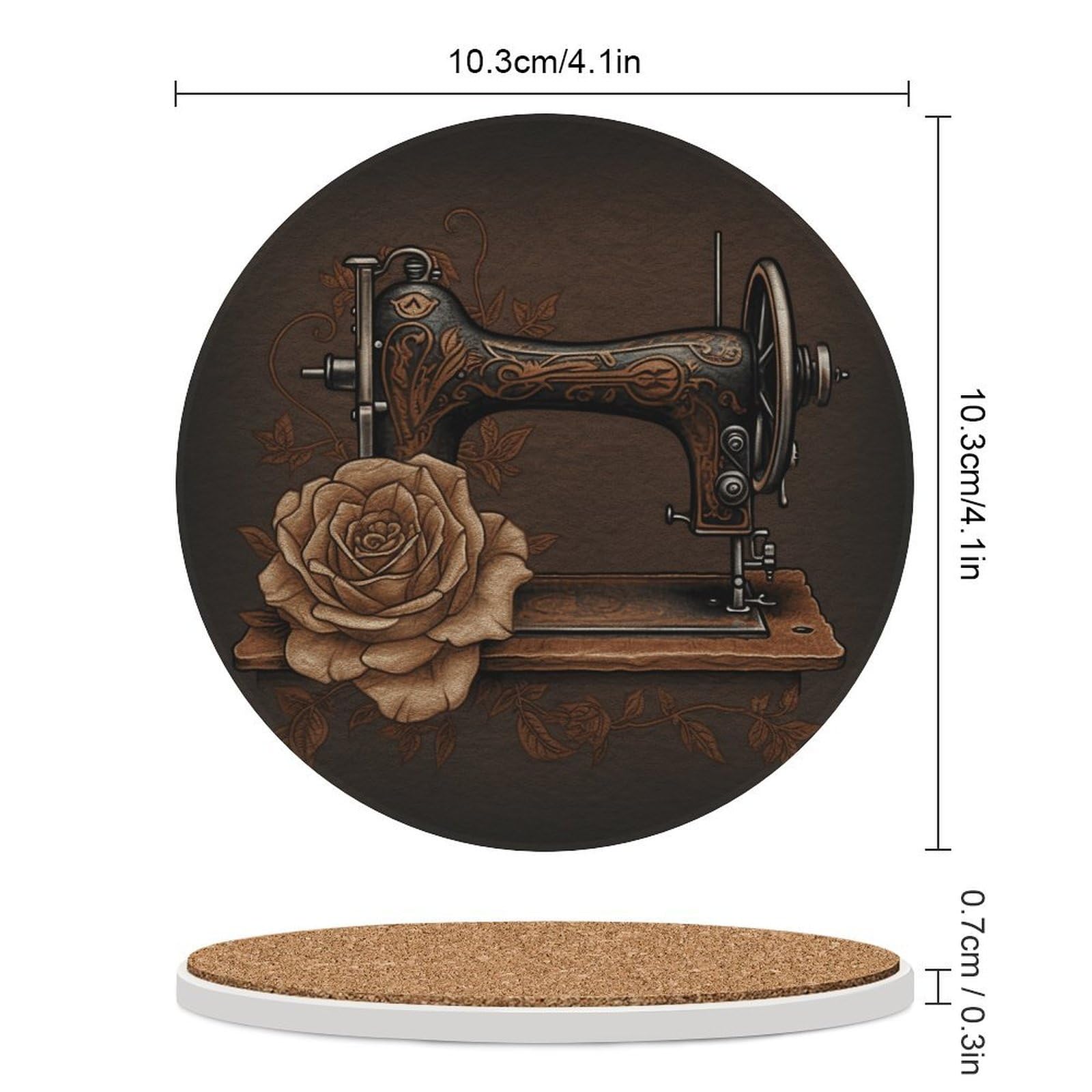 Sottobicchieri in ceramica con supporto per tavolino da caffè, con base in sughero, per bevande fredde o calde, 10 cm