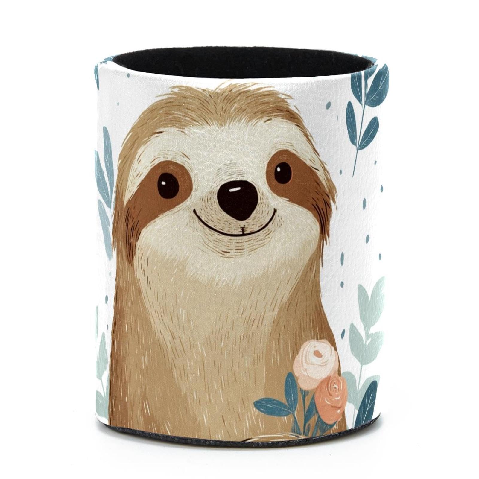 VAPOKF Round Pencil Holders for Desk, Cute Sloth Pen Holders Pen Pot Makeup Brushes Storage Desktop Stationery Supplies Organiser for Home Office