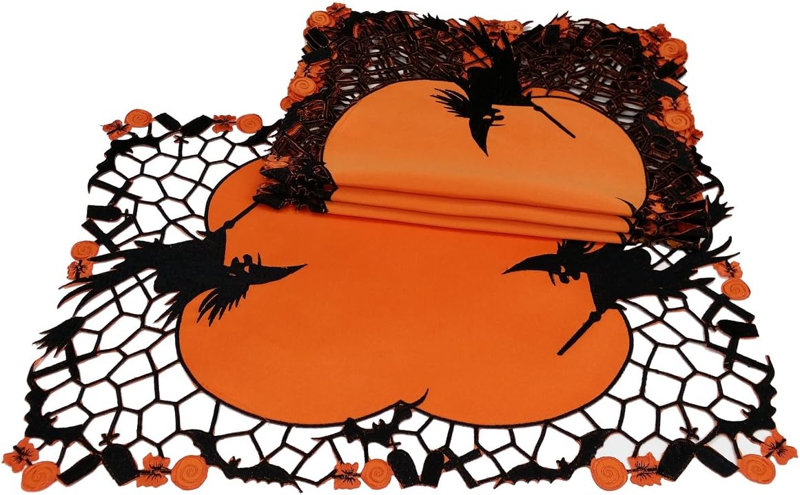 Witch Embroidered Cutwork Halloween Placemat, 14 by 20-Inch, Set of 4