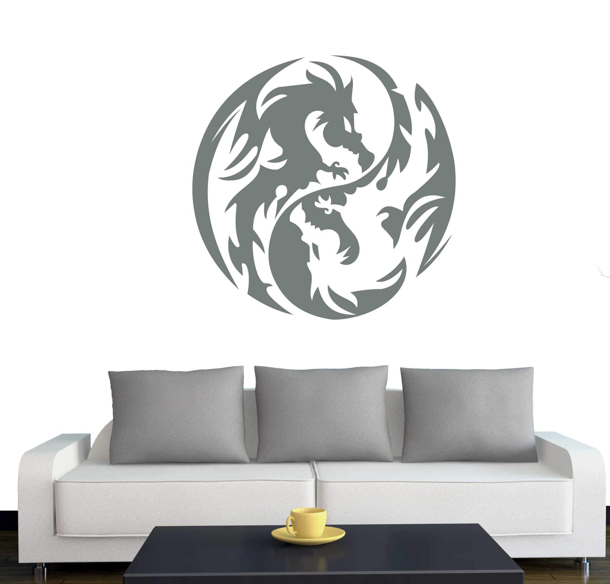 Wandtattoo Yin Yang Drache – Gold, 60x60 Cm, Seidenmatte Folie, Selbstklebend, Einfach Anzubringen, Für Wohnzimmer & Mehr