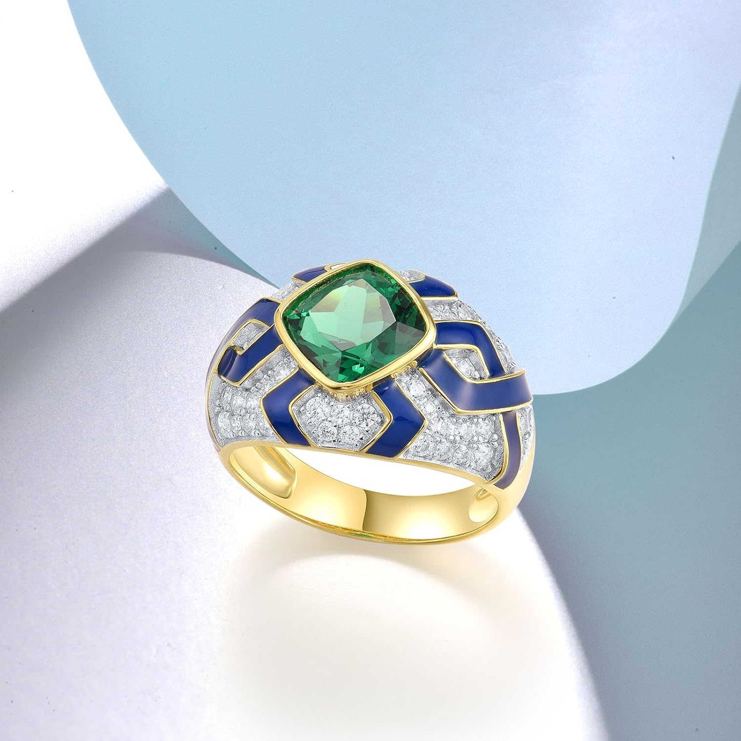 Santuzza 925 Sterling Silver Enamel Geometric Pattern Statement Ring for Women - Image 3