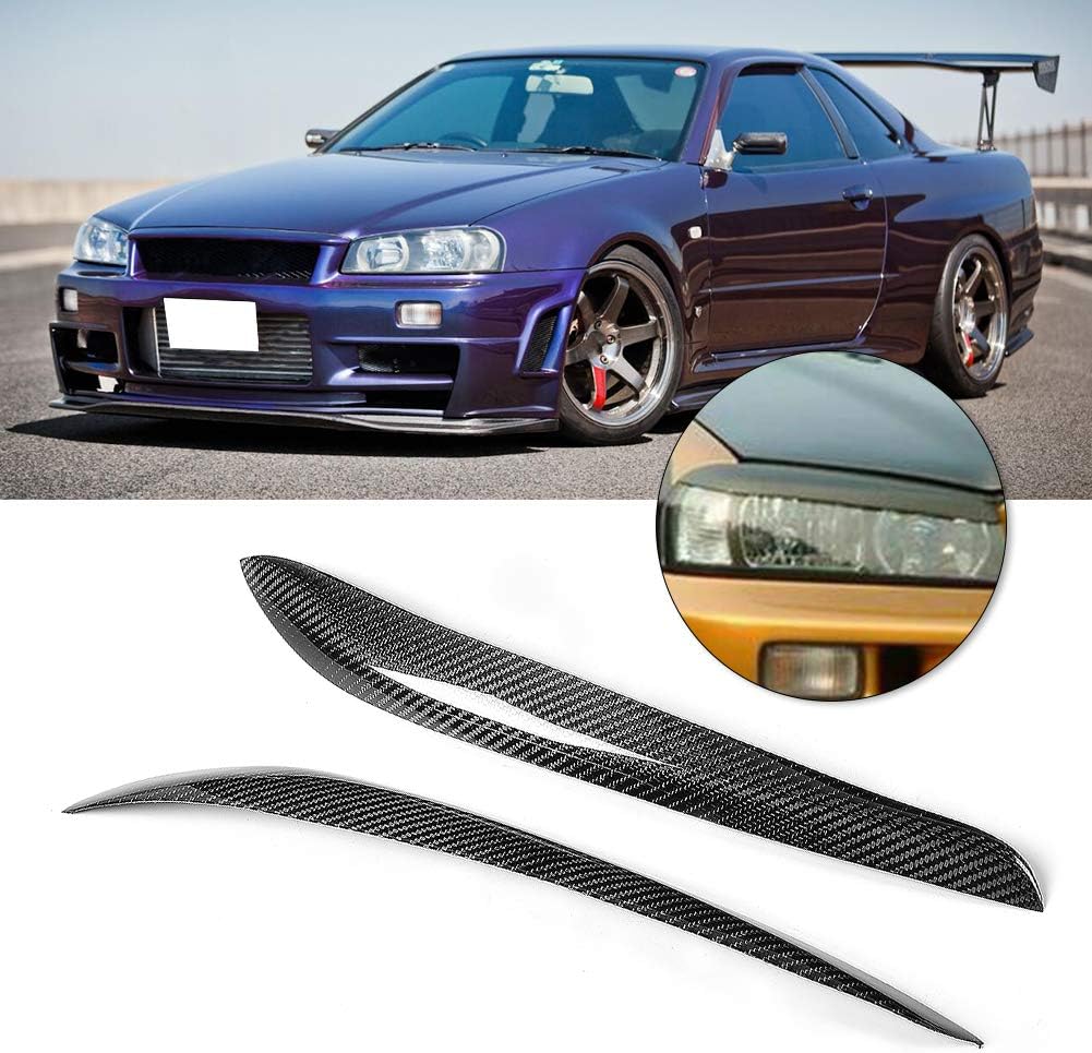 楽天 Jtsghrz 日産スカイラインr34 Gtr 1999 00 01 02 炭素繊維車のヘッドライト眉毛まぶたステッカートリム フォグランプ Www We Job Com