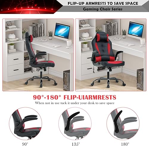 Miniatura 4 de Silla ergonómica para videojuegos, silla de escritorio de oficina con respaldo alto para computadora, con soporte lumbar, ajustable, giratoria,