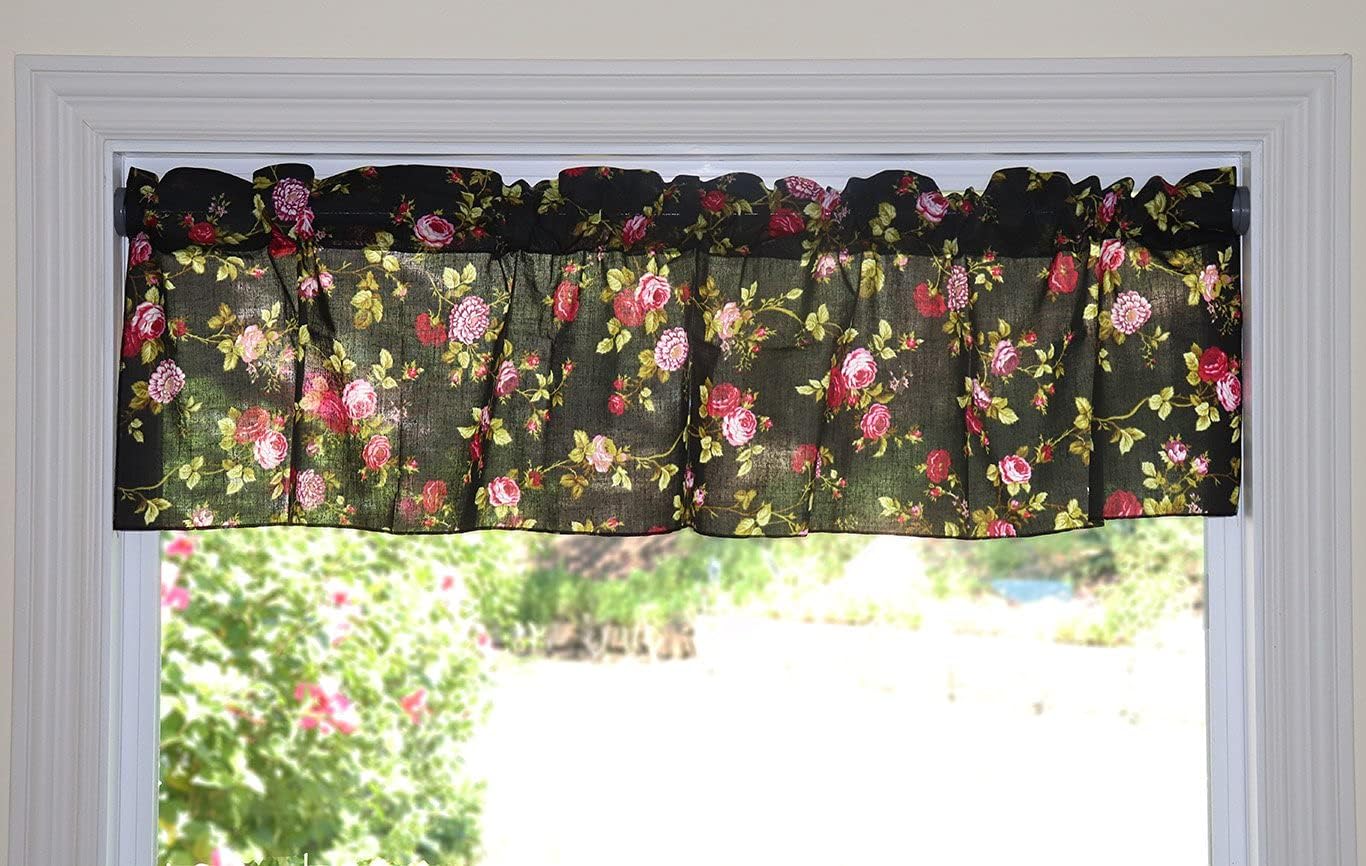 lovemyfabric Poly Cotton Vintage Floral Large Roses 58" Wide Print Bedroom Kitchen Bathroom Classroom Diner Curtain Valance Window Treatment/Window Decor (20" Tall, Red)