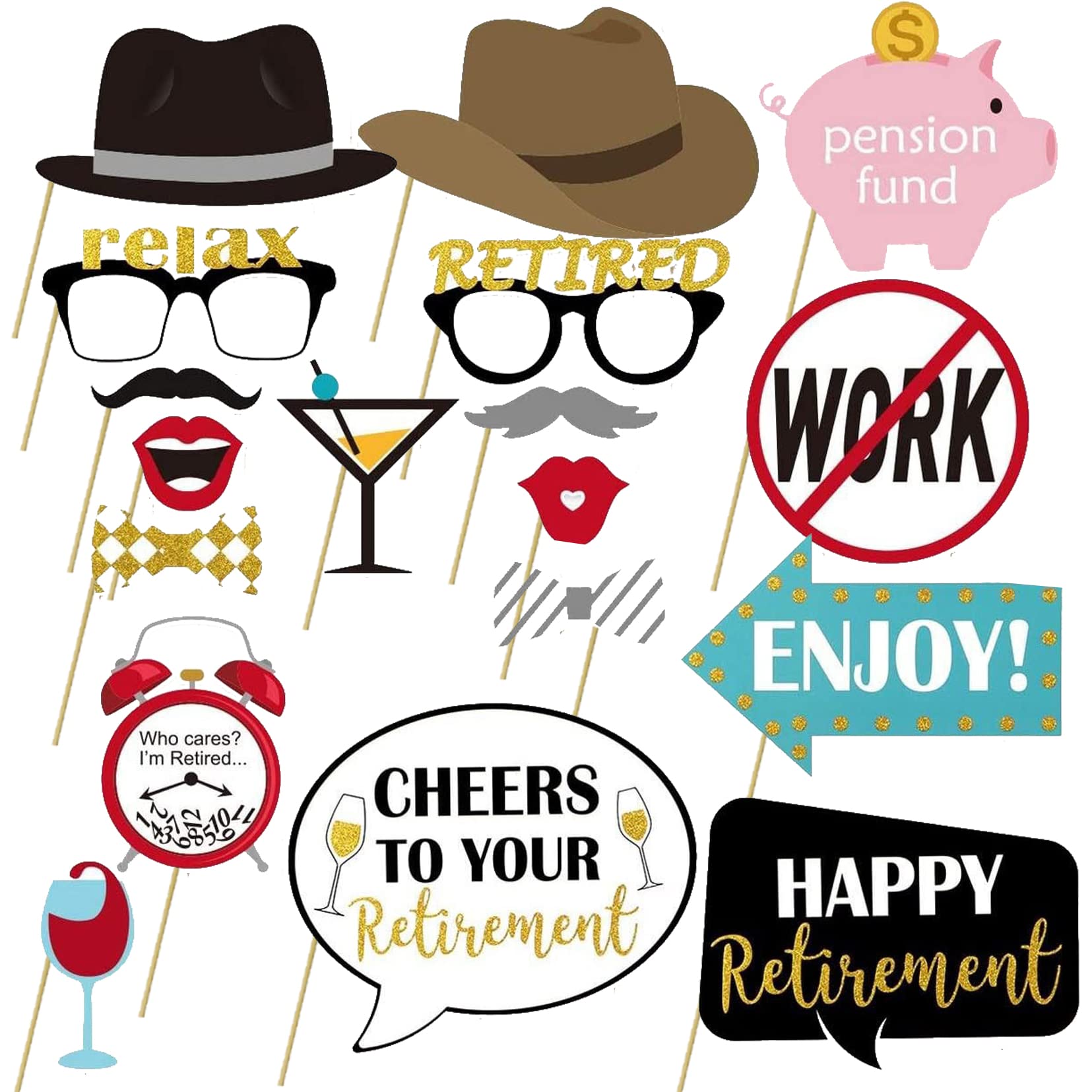 Kit 14 Accessoires Photomaton Thème Voyage - Décorations Selfie Pour Fête, Anniversaire, Voyage - Avec Bâtons & Colle