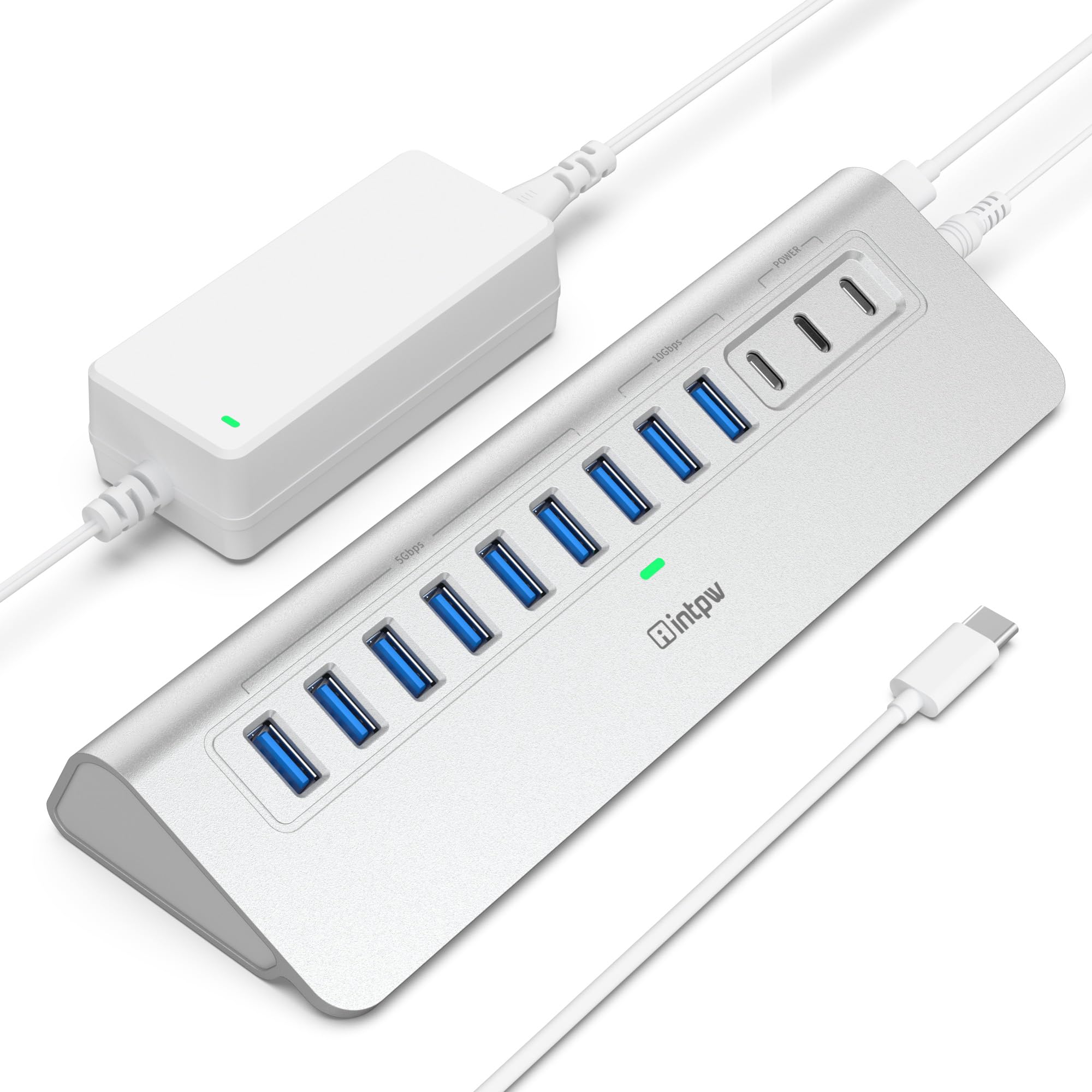 Powered USB Hub 10Gbps, intpw 12-Port USB Hub ,2 PD 45W Fast Charging Ports