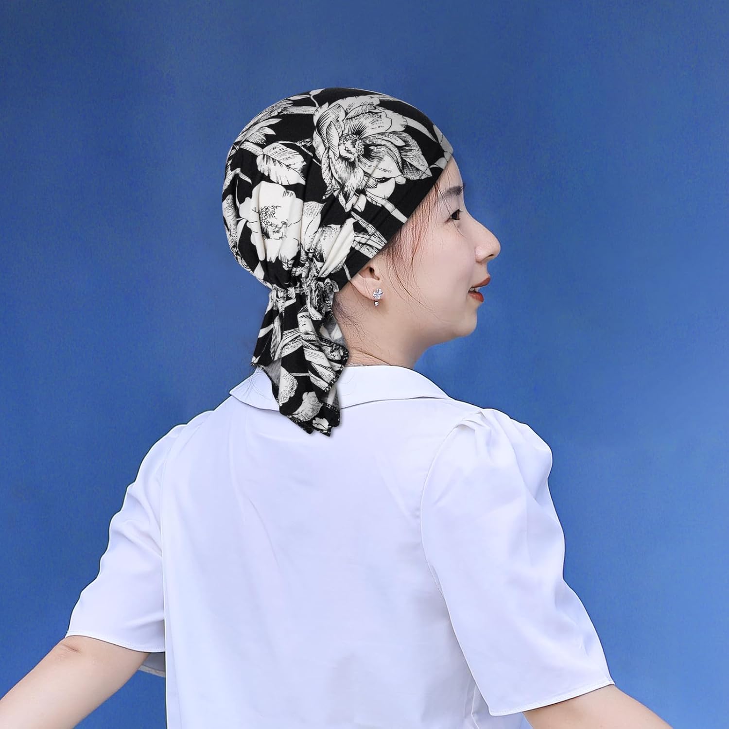 4pcs Pre-Tied Chemo Head Scarf Beanie Covers Cap Head Scarves Sleep Turban Hat Women Bandana with Stretch Print Ruffle - Image 6