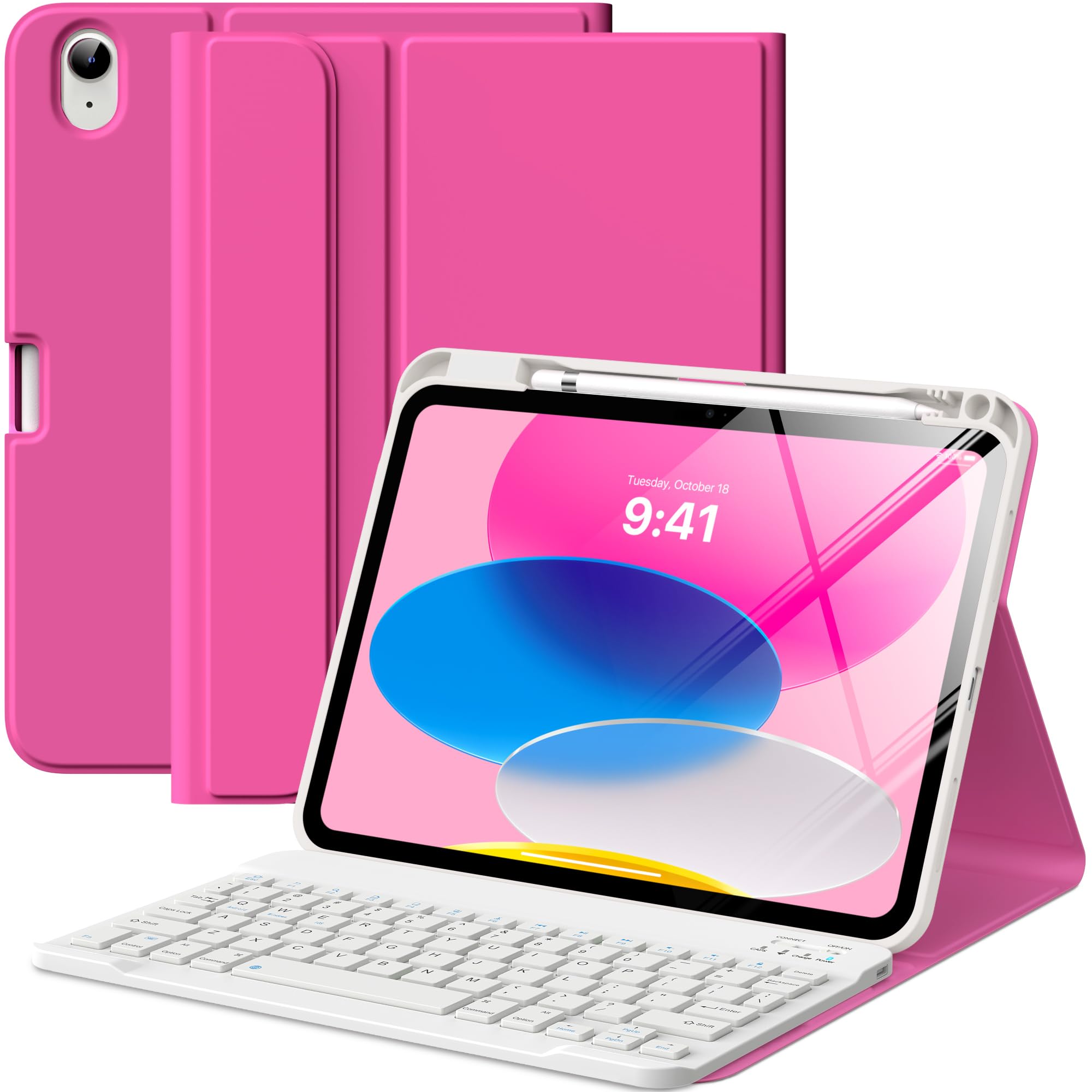 MoKo for iPad (A16) 11th Generation Case with Keyboard 11 inch 2025, iPad 10th Generation 10.9 inch Case with Pencil Holder, Multi-Angle Detachable