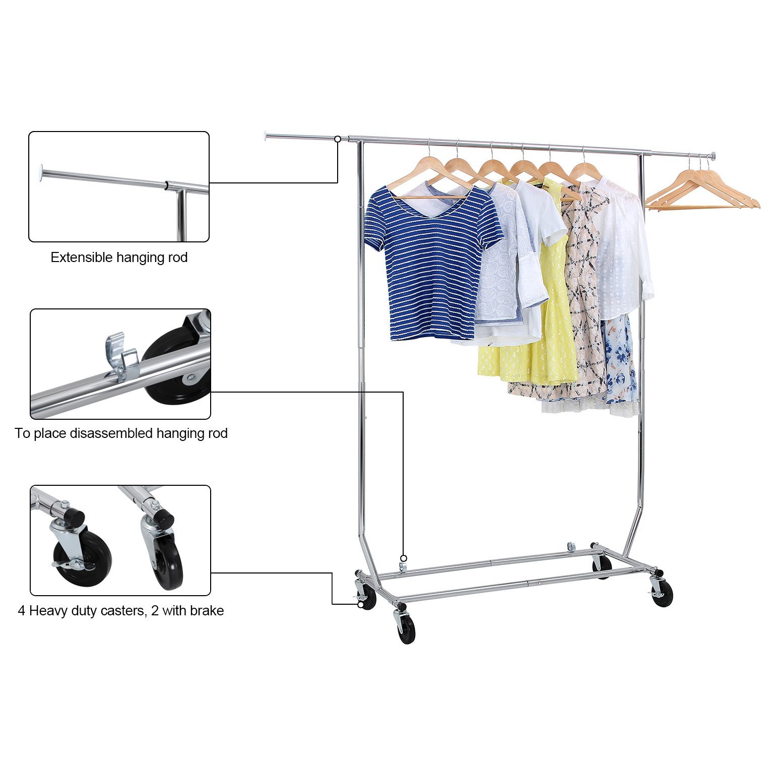 Buy SONGMICS Rolling Garment Rack Collapsible Heavy-Duty Clothing ...