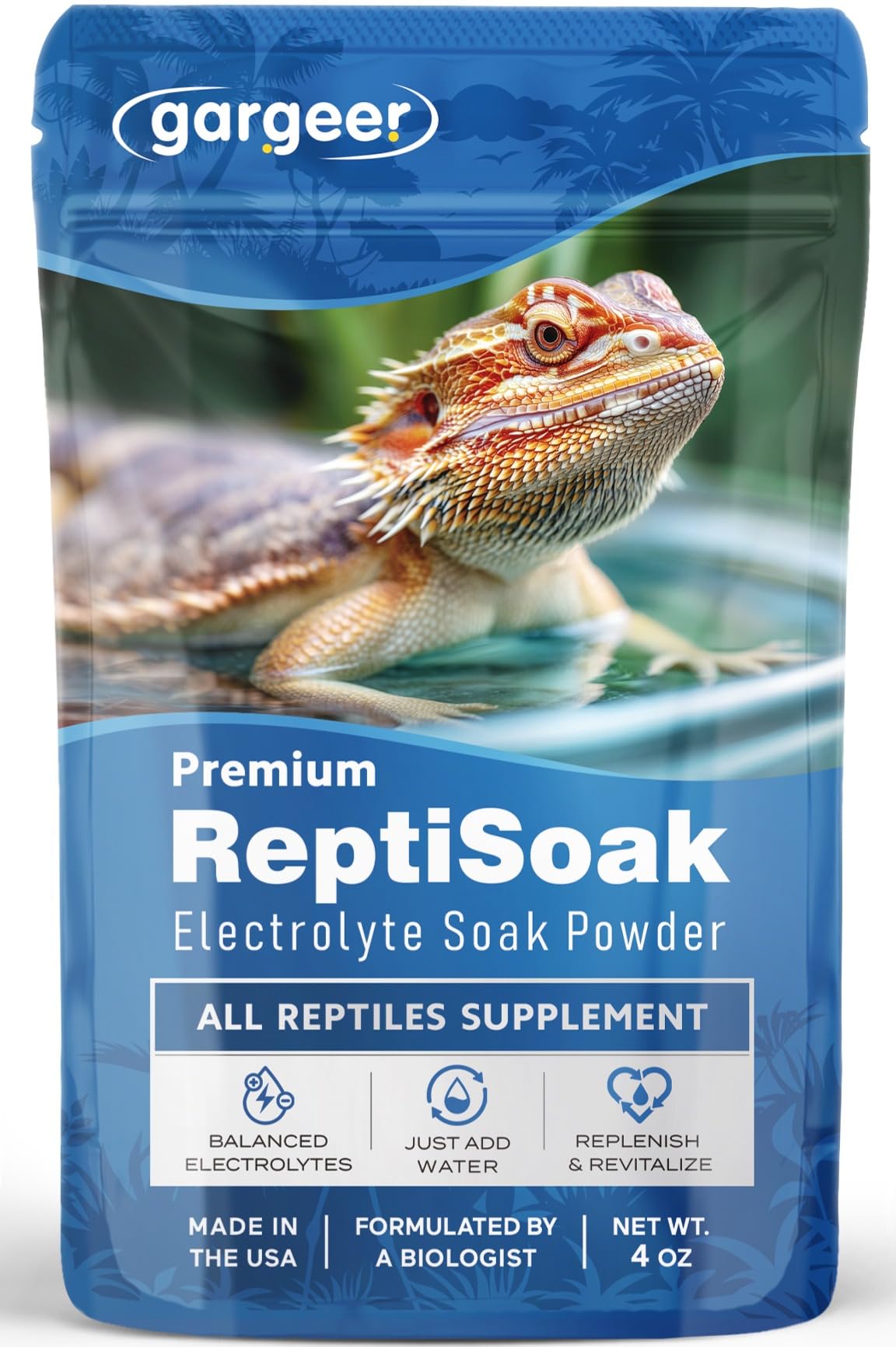 Gargeer Premium ReptiSoak Electrolytes SOAK for Reptiles | Hydration &amp; Recovery Bath Powder for Bearded Dragons, Geckos, Lizards, Tortoises | Electrolyte Reptile Supplement | Made in USA. Enjoy!