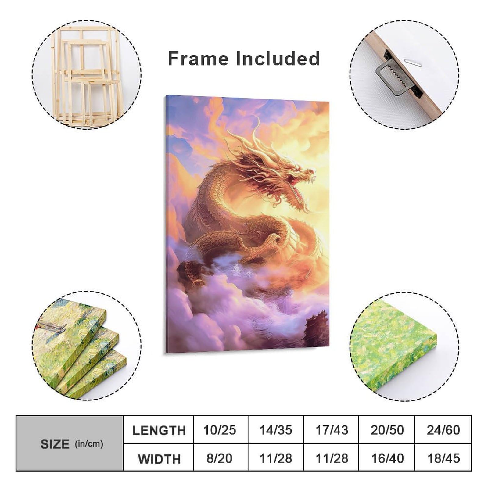 Amazon.co.jp: 絵画 雲の中の龍インテリア 絵画 超リアルな油絵 黄金