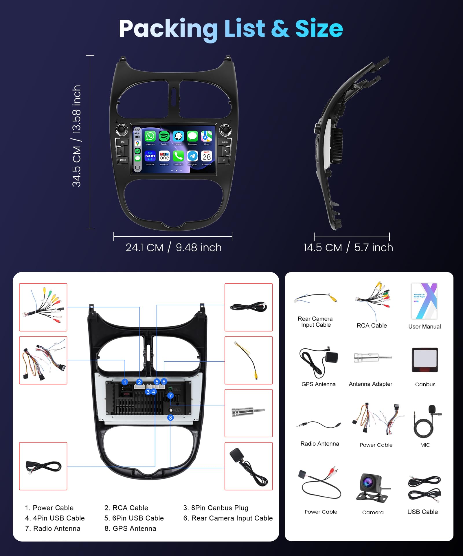 [2G+64G] Auto Radio per Peugeot 206 1998-2016/ per Citroen C2 04-08 con CarPlay wireless e Android Auto, Display touchscreen da 7 pollici Autoradio, Navigazione GPS, WiFi, Bluetooth