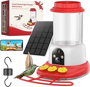 Hummingbird Feeder with Camera Solar Powered,Bird Cam with 1 Year Trial AI Identify,Ant Moat & Bee Proof,Easy Clean,Outdoor Hanging,Ideal Gifts for Hummingbird Lover asin的图片