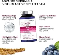 Vista 3 de Granions Biotin 10,000 mcg Pastillas para el cabello, la piel y las uñas, complejo de biotina extra fuerte con zinc, selenio, mijo, arándano