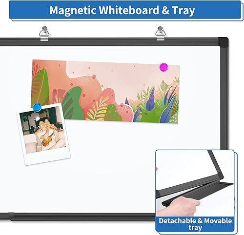 Miniatura 4 de Pizarra blanca de borrado en seco de 24 x 18 pulgadas, pizarra magnética de borrado en seco para pared, marco de aluminio para colgar, pizarra