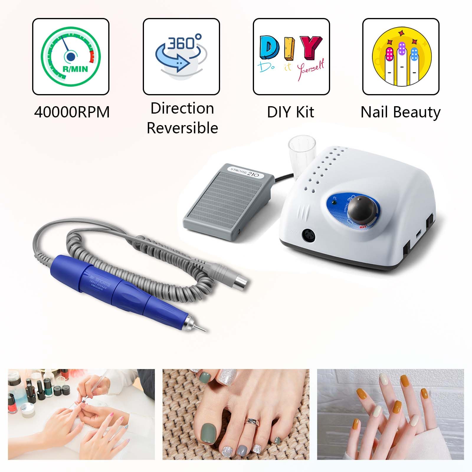 Cortador De UñAs EléCtrico, MáQuina EléCtrica De Manicura De UñAs Broca De Lima De UñAs De 2,35 Mm Con Seis Estilos De Cabezales De Pulido, Incluido Un Taladro De UñAs Profesional De 40000 Rpm