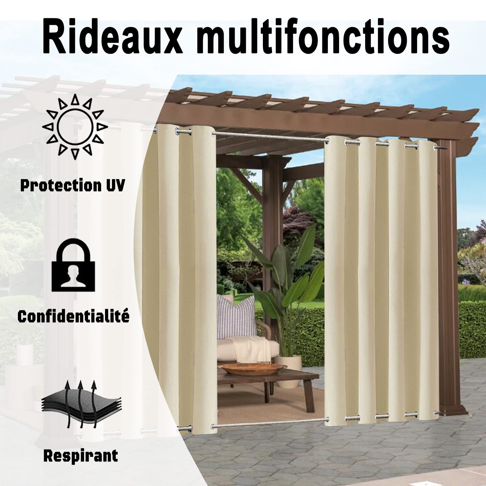 1 Pièce Rideau D'extérieur Résistant Aux Intempéries, 24 Couleurs Taille Personnalisée, Rideaux D'extérieur Imperméable, Écran De Confidentialité