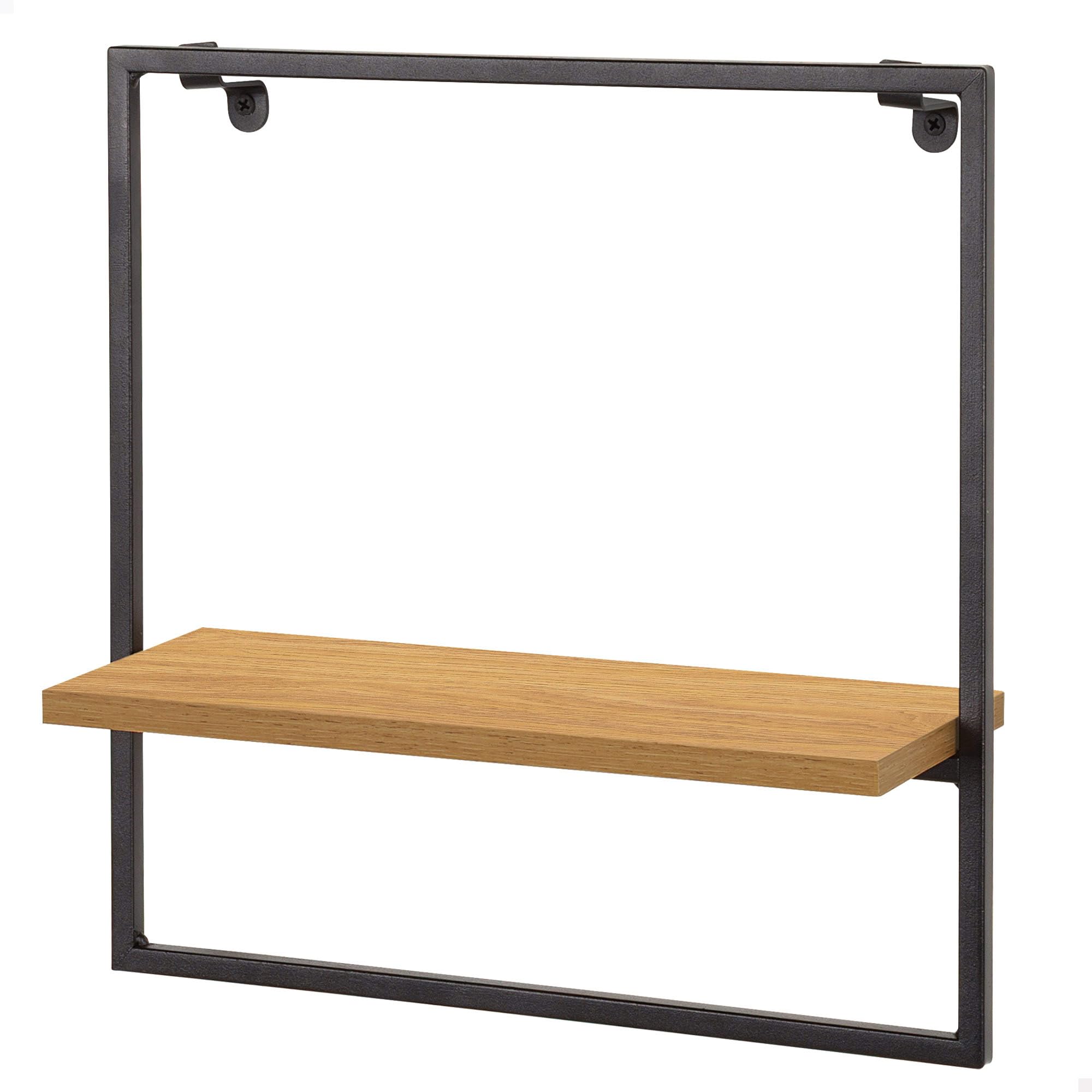 AKTIVE MAX Home Wall Shelf, Holds up to 3 kg, Oak Effect Shelf, Decorative, Black Metal Frame, Sturdy and Easy to Hang, for Entryways, Bedrooms or Living Rooms (18478)
