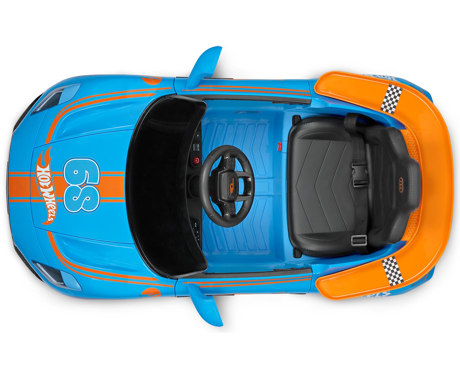 PEG Hot Wheels RC Voiture Électrique 12V pour Enfants avec Télécommande, Conduite Manuelle, Piste Intégrée, Portes Ouvrantes, Lumières et Sons, Âge 18+ Mois