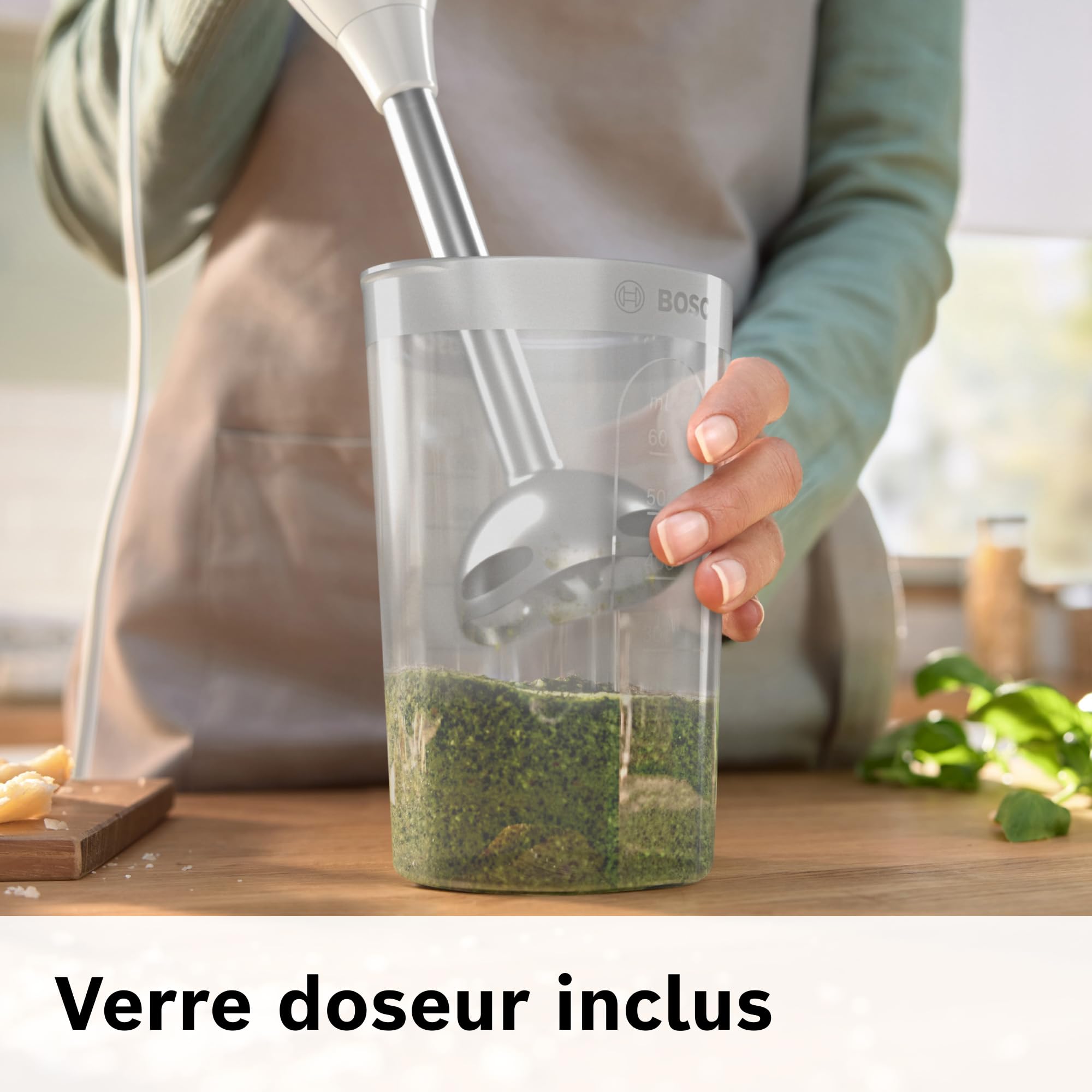 Bosch Mixeur plongeant ErgoMixx, moteur 600 W, 2 vitesses, gobelet doseur, blanc/gris, MSM66110