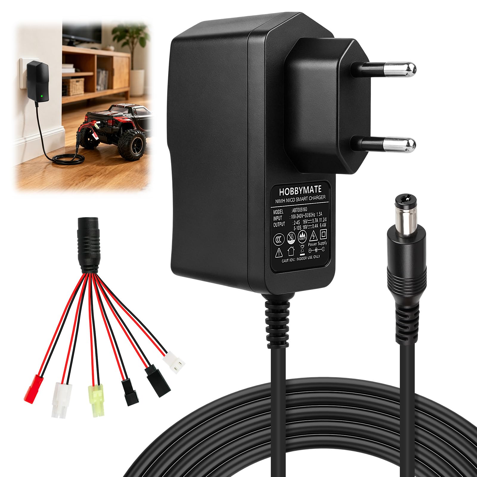 melasta Intelligentes Ladegerät 2.4V-7,2 V 8,4 V 9,6 V für 2-10S NIMH Akku | Multifunktionales Ladegerät Kompatibel mit RC Auto Akku mit Tamiya und Mini Tamiya-Anschluss