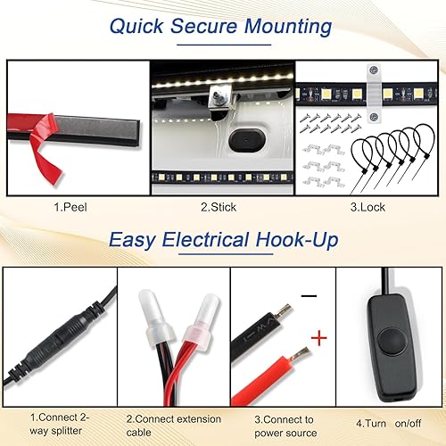 Miniatura 6 de Avenemark - Tira de luces LED impermeables de 12 V con 180 LED blancos, accesorios de camión, kit de tira de luces con interruptor de