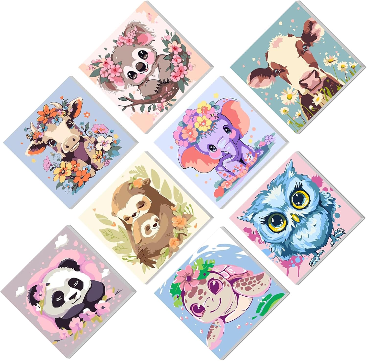 8 Pack Paint by Numbers Kit for Kids Paint by Number Kits Age 4-8 Painting Kits for Kids Ages 8-12 Girls Framed Canvas Paint by Number Animals Drawing Kit Color by Number Kids for Beginners 8x8 Inch