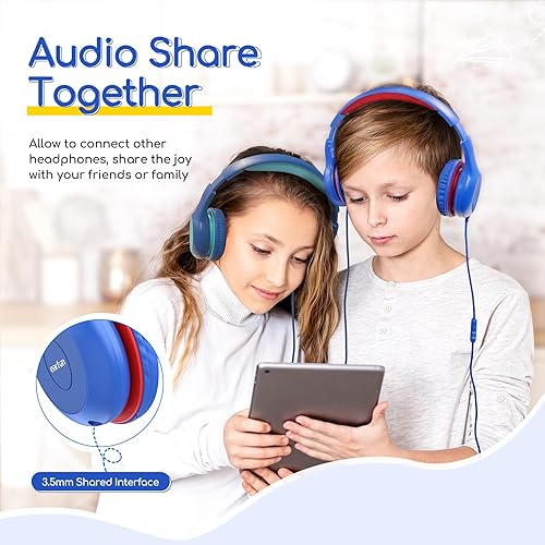 Miniatura 7 de EarFun Auriculares para niños con cable con micrófono, auriculares de límite de volumen de 8594 dB para niños, auriculares portátiles con puerto