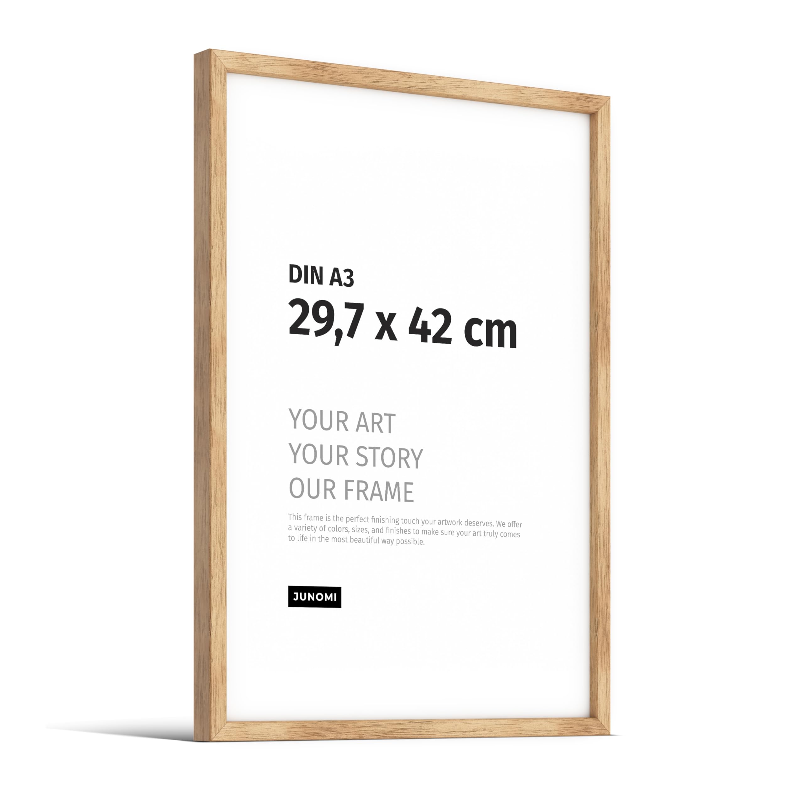 JUNOMI Premium Oak Picture Frame A3 (29.7 x 42 cm) - Real Oak Wood Frame with Shatterproof Acrylic Front, 29.7x42 cm / 1x