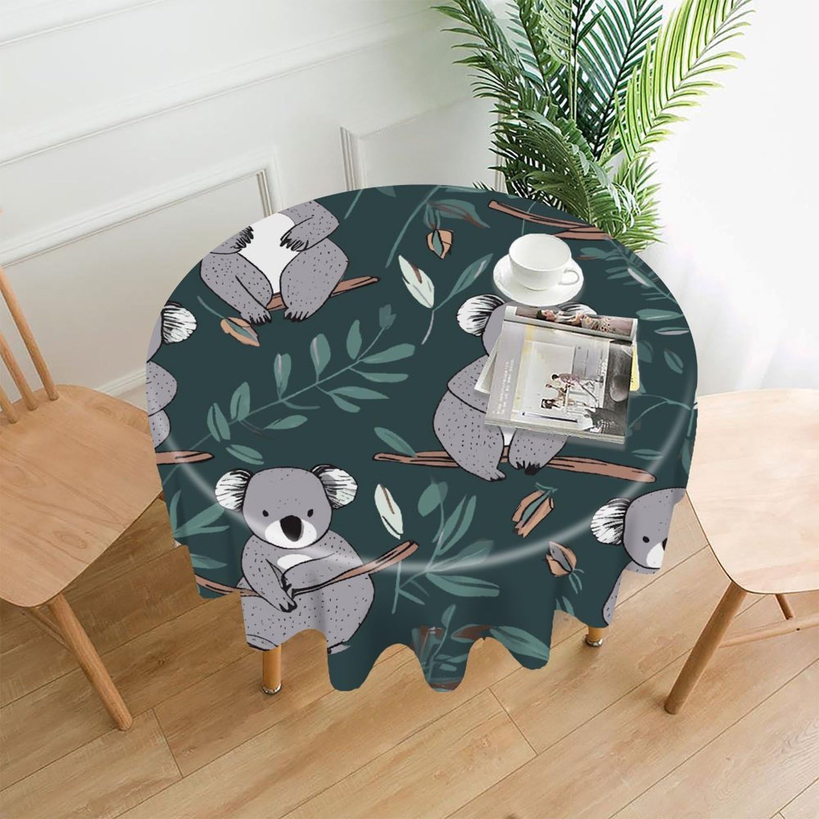 FekiLoot Lovely Koala Round Tablecloth Cover 60 Inch Wrinkle Free Washable Polyester Fabric Table Cover Decorative Round Table Cloth for Home Dining Kitchen Party Farmhouse