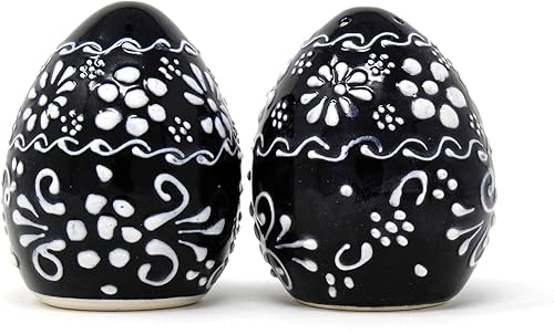 Encantada - Juego de salero y pimentero mexicano pintado a mano, hecho a mano, colección de tinta, negro y blanco, (MC085I-K2)