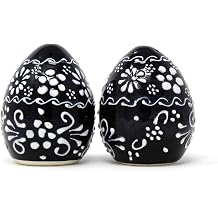 Global Crafts Encantada Mexican Pottery Salt Pepper Shakers, Black White