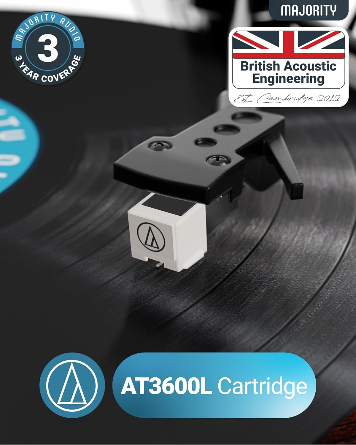 Gambaran jarak deukeut kartrid AT3600L dina tonearm turntable