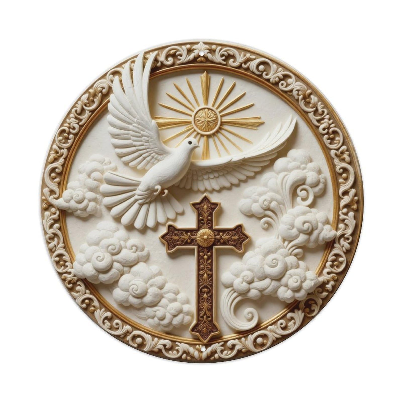 Zlatcbu Vintage Dove Cross Sun Clouds Ornate Frame Metal Tin Sign Retro Wall Art Poster, Decor For Home Living Room Bar Cafe Garage, 8X8 Inch