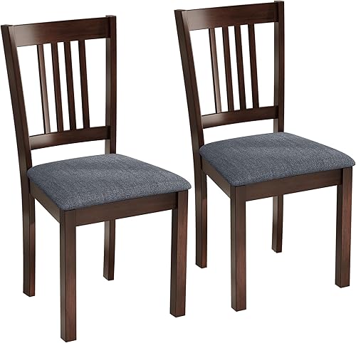 Miniatura 3 de HOMCOM Juego de 2 sillas de comedor modernas, tapizadas de tela de lino con patas de madera de goma para comedor, sala de estar, gris y nogal Gris y