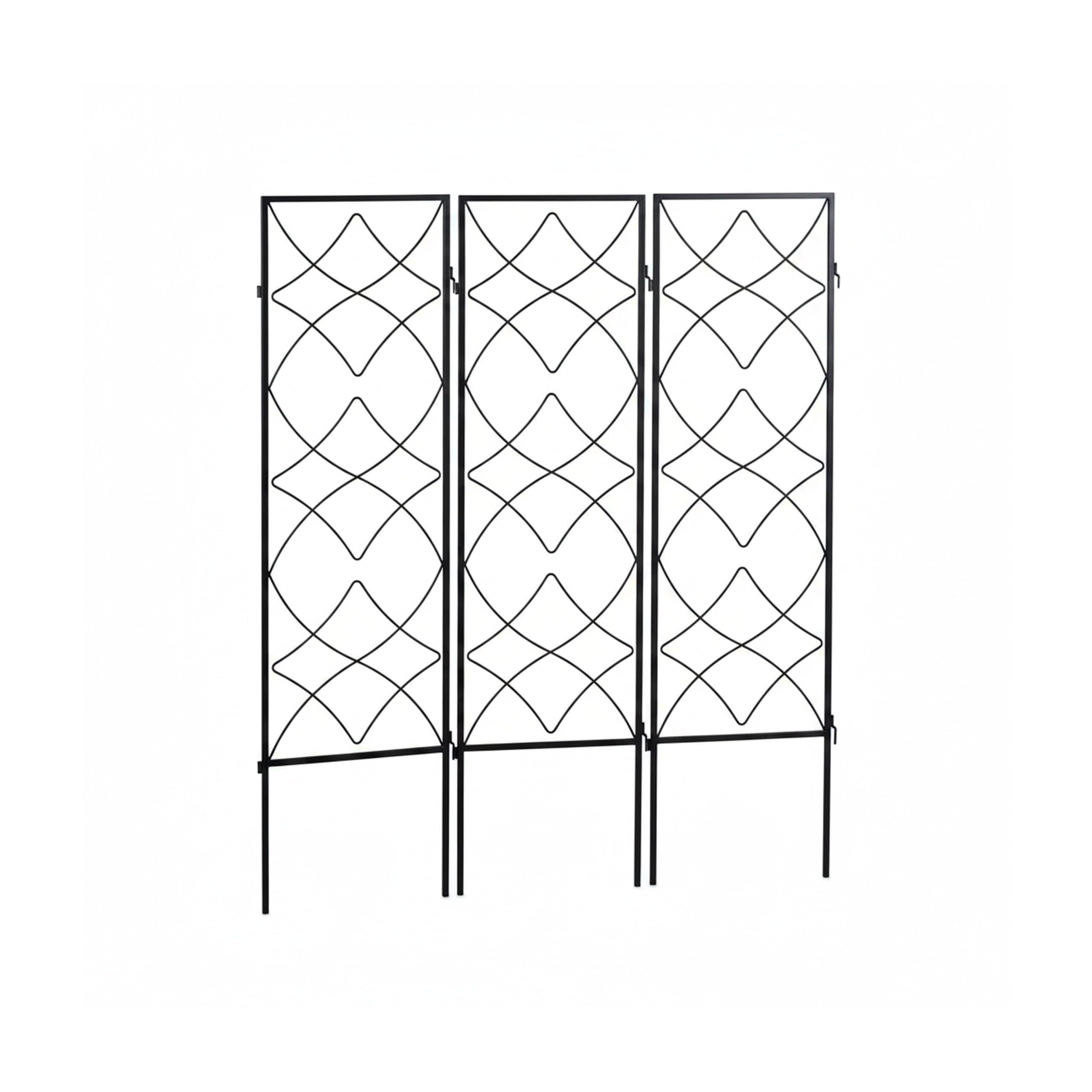 Relaxdays treillis de jardin, métal, lot de 3, à planter, support pour plantes grimpantes, 122x31 cm, jardin, noir