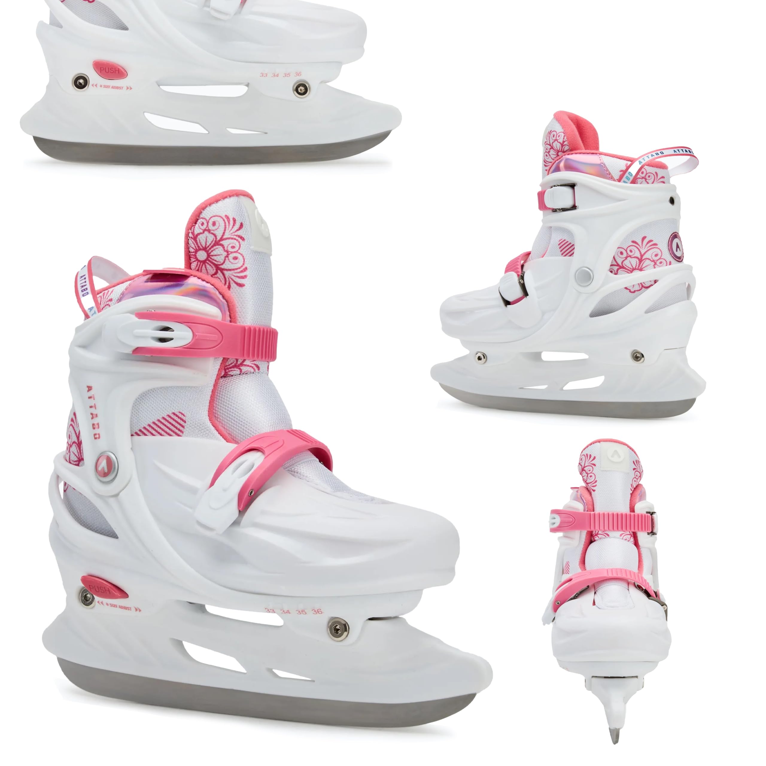 ATTABO KOA Kinder verstellbare Schlittschuhe | Freizeit Eislaufschuhe | PVC & PP Hartschale | Edelstahlkufen | Verstellbare Größe | Atmungsaktiv & sicher | Für Mädchen & Jungen