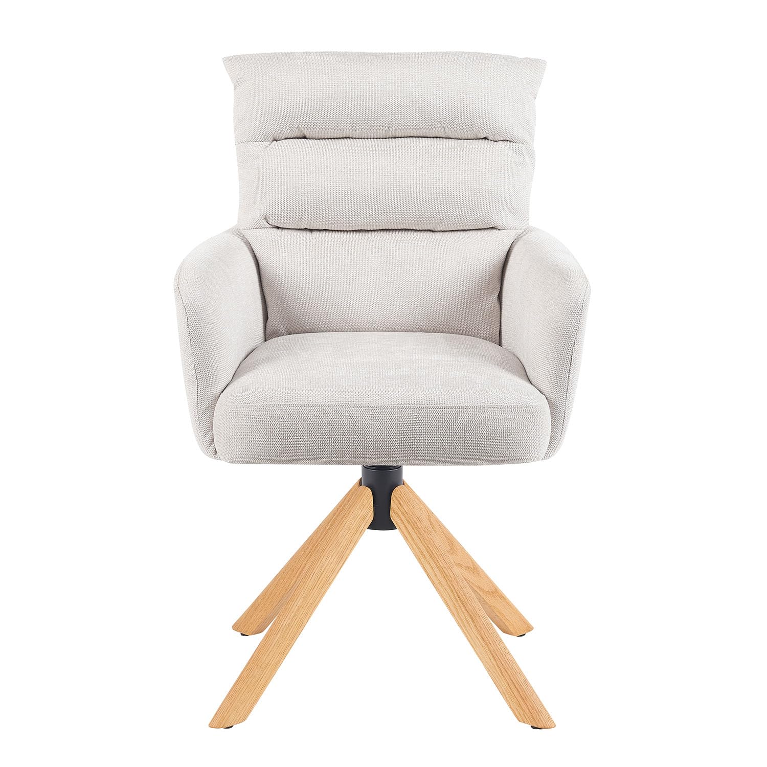 DUBI Möbel Esszimmerstühle 2er Set 360° drehbar mit Rückstellfunktion, Taschenfederkern, hoher Sitzkomfort, bis 150 kg belastbar, Stoff Creme, Eiche Massivholzgestell geölt (Natur), Mika-Jule