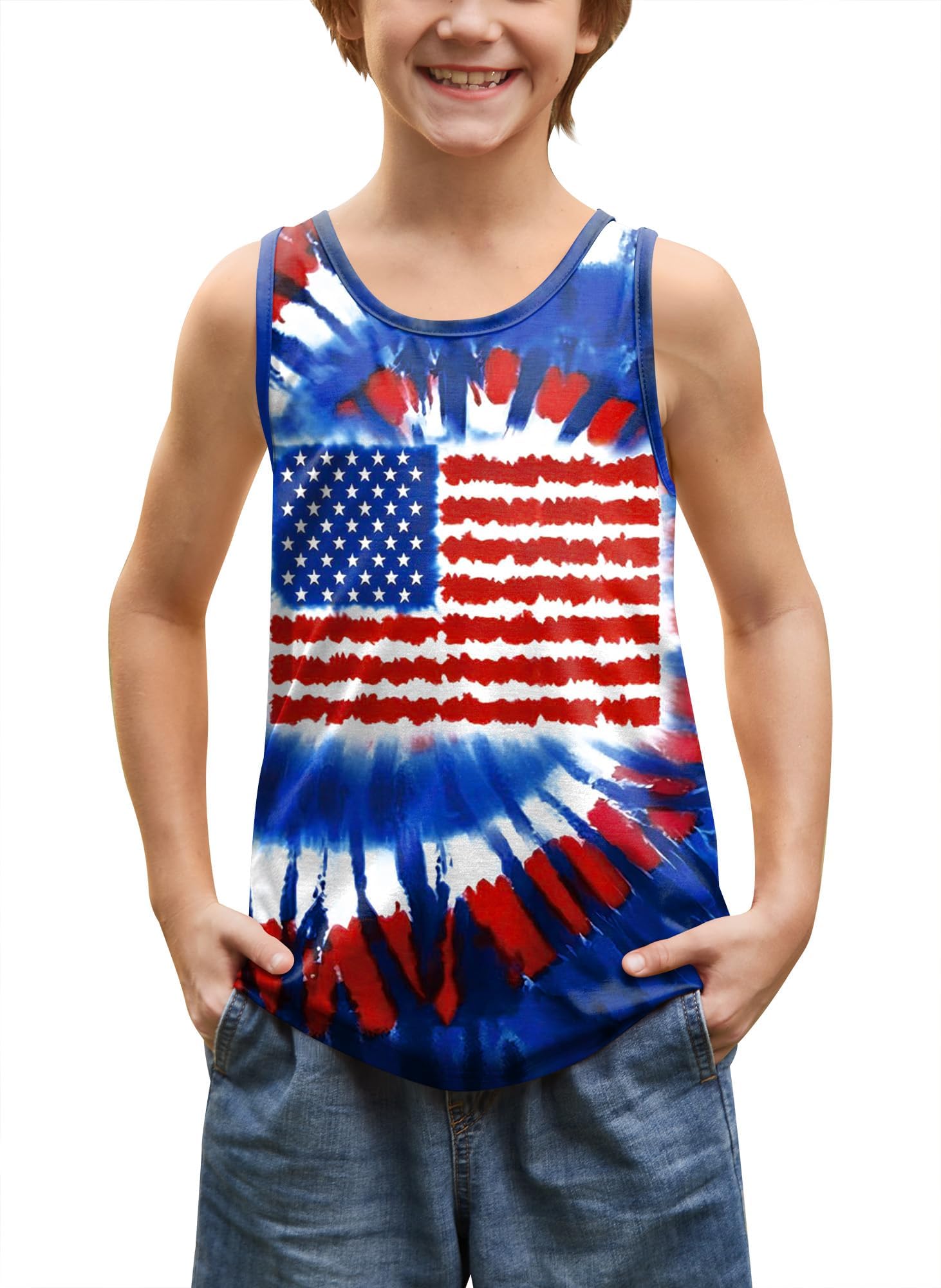BesserBay Unisex Kid's 4th of July Tank Top American Flag Patriotic Sleeveless Shirt 4-14 Years