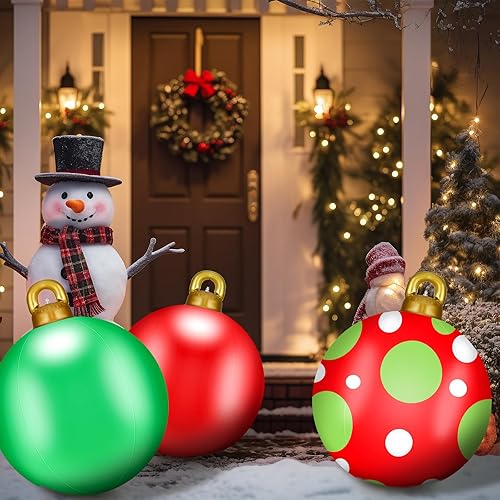 Miniatura 4 de Jetec 3 piezas de 32 pulgadas de bola inflable gigante de PVC para Navidad, bola inflable decorada para Navidad, ornamentos inflables grandes para