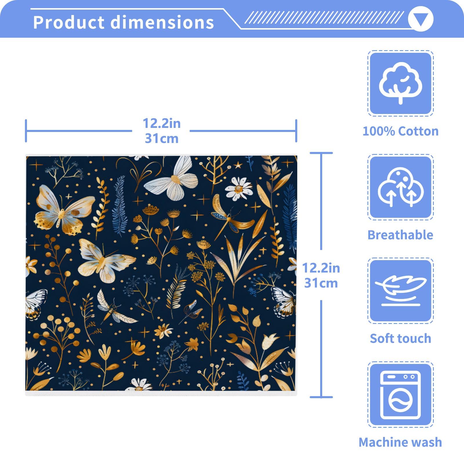 ALAZA Wash Cloth Set 100% Cotton Fingertip Towels Face Cloths Sets Wildflowers Butterfly Highly Absorbent Soft Feel Set of 2