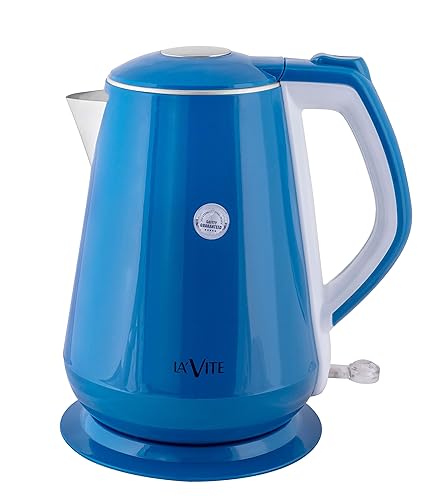 La' Forte La'Vite Electric Kettle (EKLV002B) 1.5 LTR Double Wall 100% Food Grade 304 Stainless Steel Kettle (1.5 Ltr; Blue)