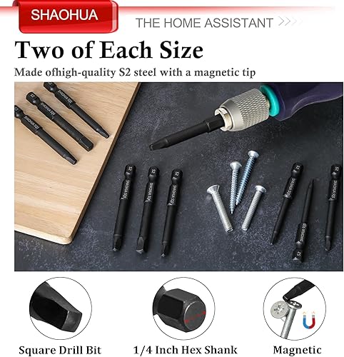 Miniatura 10 de Juego de puntas cuadradas de 10 piezas, #0, 1, 2, 3, 4, 2.36 pulgadas de largo, juego de puntas de destornillador cuadradas para montaje de muebles