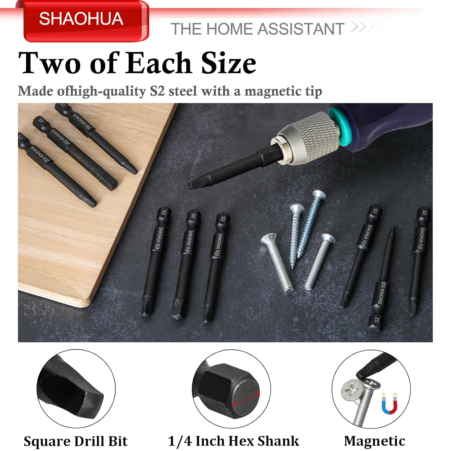 10PCS Square Drive Bits Set, 2.3" Long With 1/4 Inch Magnetic Bit Driver, S2 Steel Allen Wrench Drill Bits, Hex Head Drill Bit Set SQ#0, 1, 2, 3, and #4