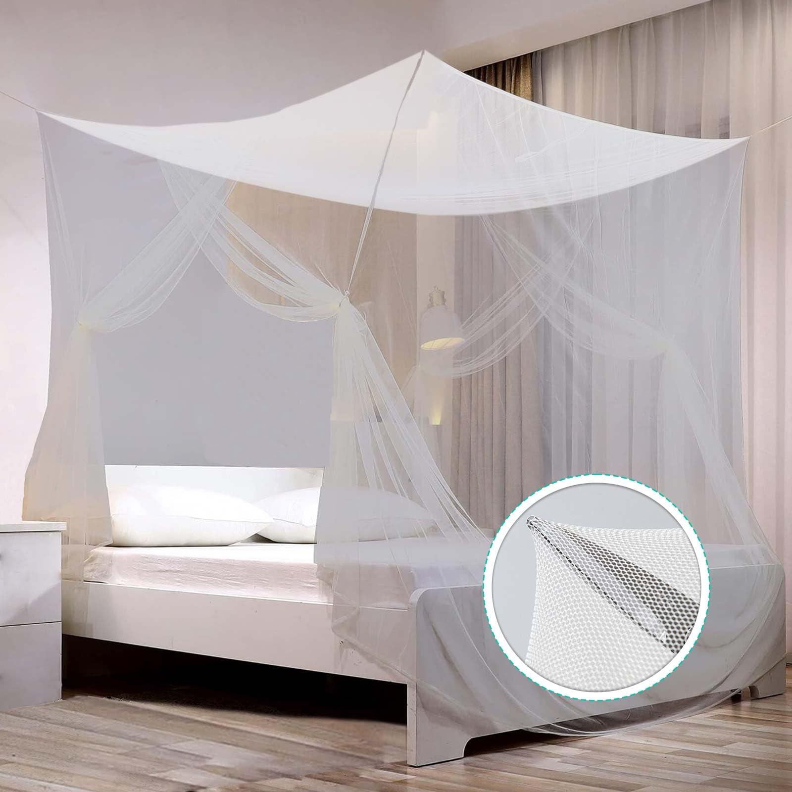 HOOPOE Zanzariera Letto Bianco,Pieghevole Universale Grande Zanzariera per Letto Singolo, Doppio,Zanzariera Baldacchino per Letto da Esterno ed Interno 200x180x165 cm
