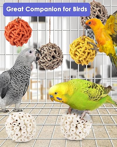 Miniatura 8 de Bissap Juguetes para masticar pájaros, trituradora de forraje de loro, palmera natural, jaula colgante de juguete para conure Lovebird Budgie