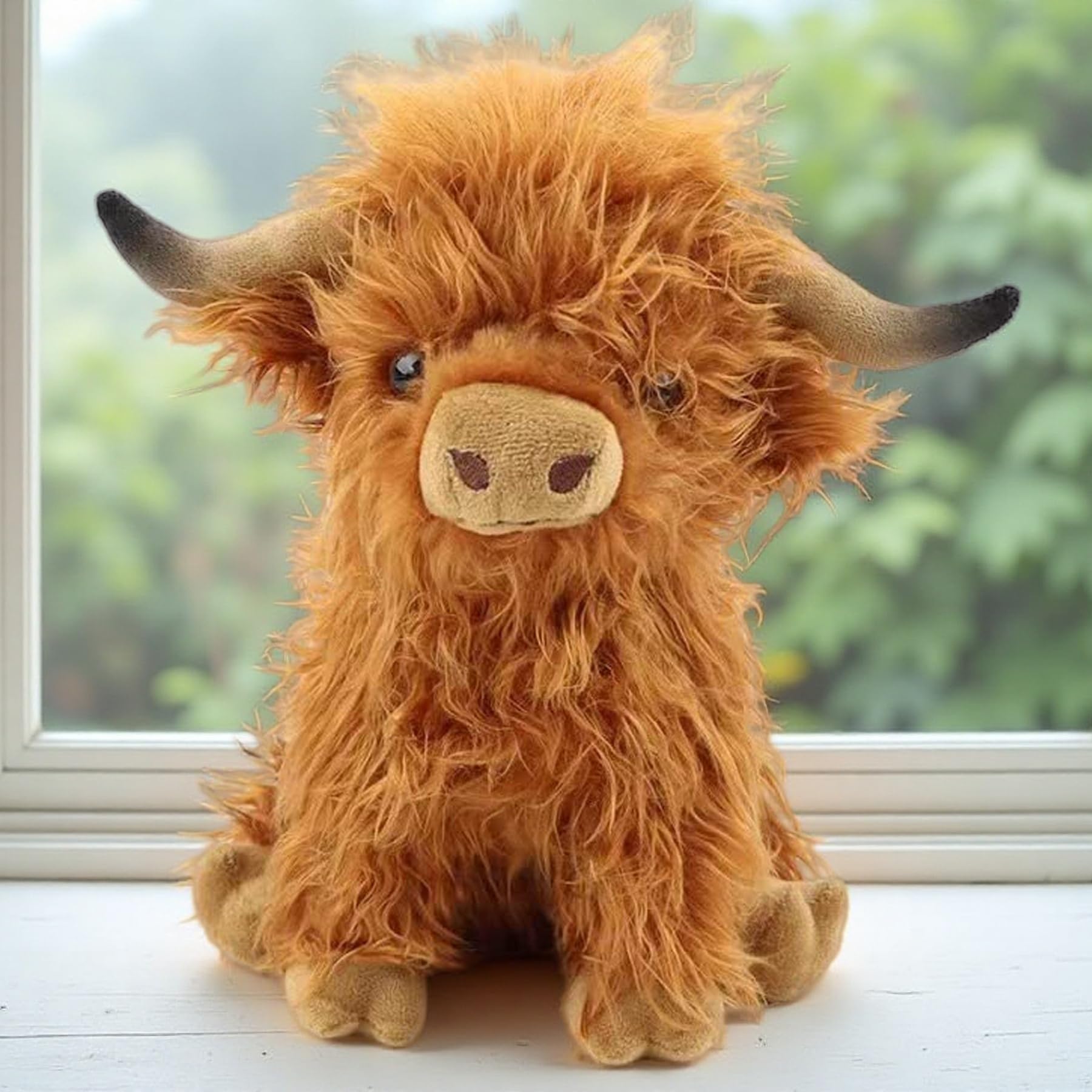 Highland Cow Stuffed Animal,10.5 inches Realistic Cow Plush Toy,Animal Cattle Plush Farm Toy,Farm Plushie Christmas Birthday Present for Boys Girls Kids Grandchildren (Brown) - 2