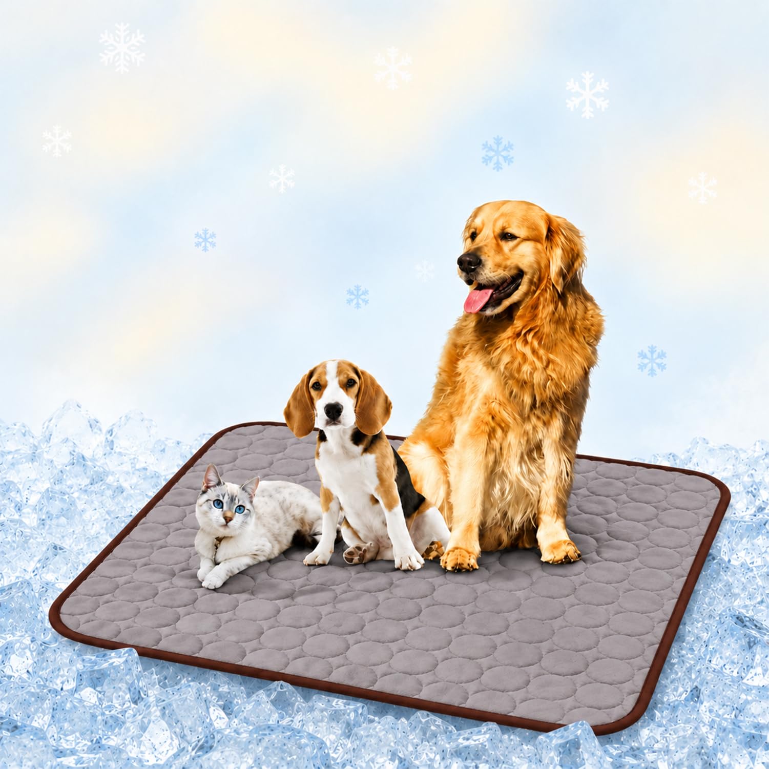 Jyswx Dog Cooling Mat, Self Cooling Pet Pad for Dogs & Cats, Foldable Cooling Mat for Summer, Home & Travel, Extra Large, 70x100cm, Circular Pattern, Brown