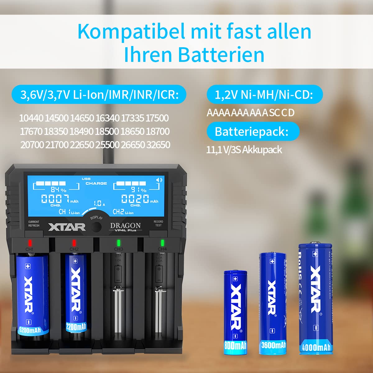 XTAR Dragon VP4L Plus Professional 18650 Kapazität Tester Universal 18650 Ladegerät für wiederaufladbare Batterien Li-ion 21700 26650 14500 16340 NI-MH NI-Cd AA AAA
