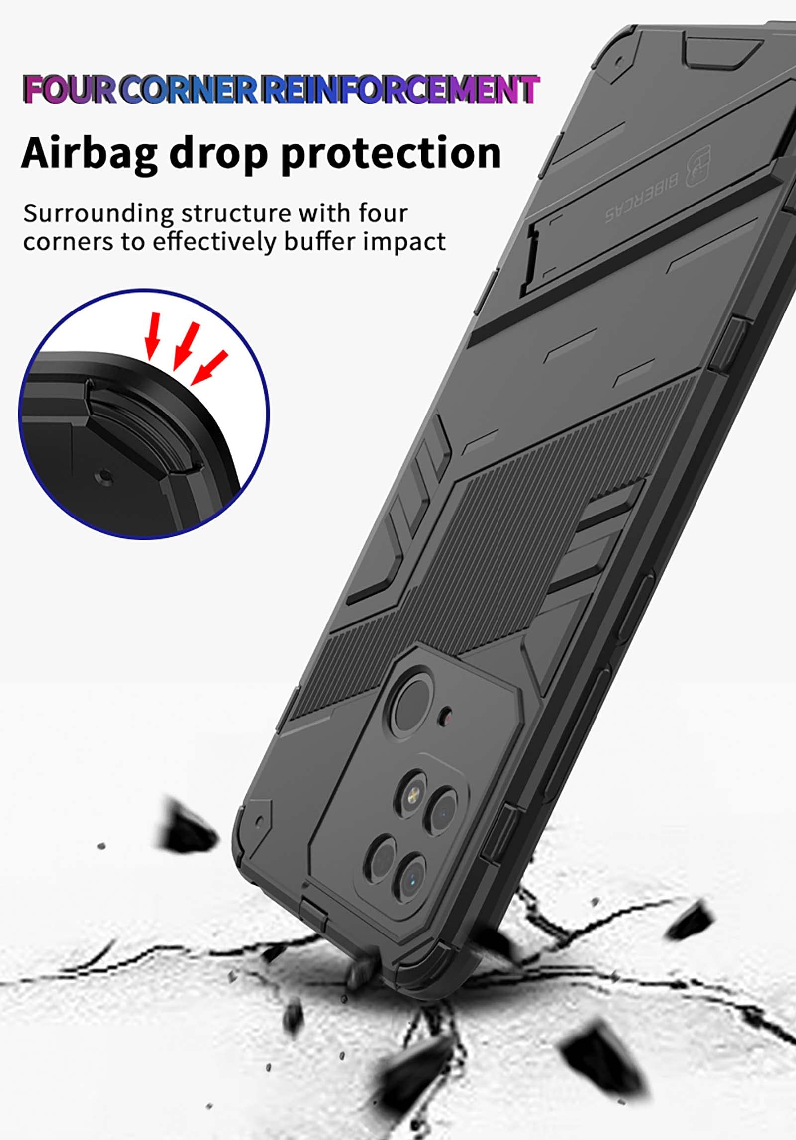 GOKEN Cover Ibrida Dual Layer Per Xiaomi Redmi 10C 4G - Custodia Antiurto Con Supporto Regolabile - Grigio